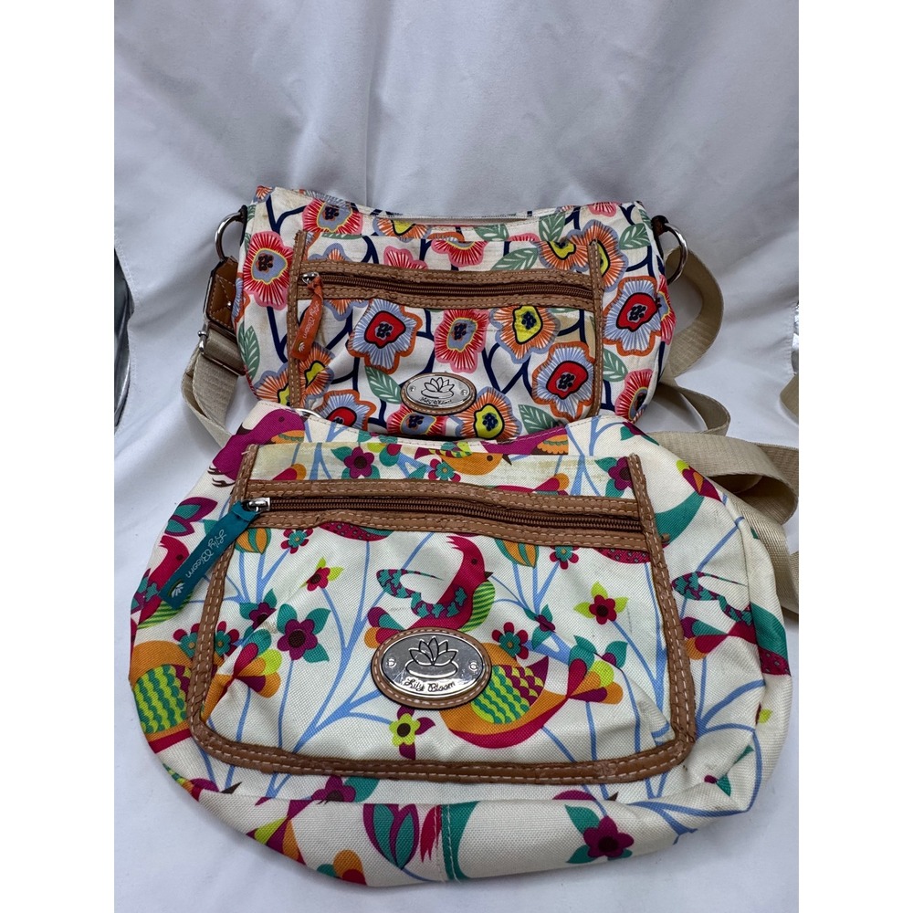 Lily Bloom Lot of 2 Crossbody Bags Floral Bird Recycled Canvas Multicolor Boho